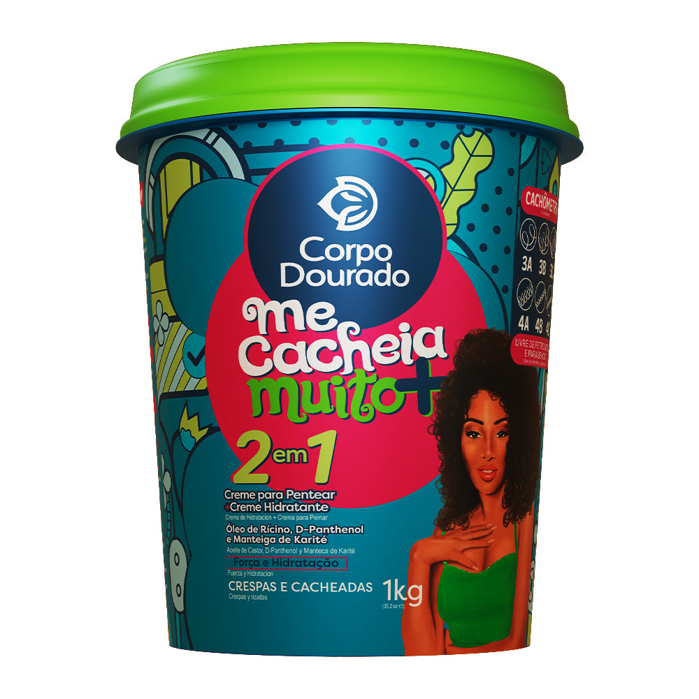 Me Cacheia Muito+ 2 en 1 (1 kg) – Crema para Peinar + Crema Hidratante para Rizos y Crespos