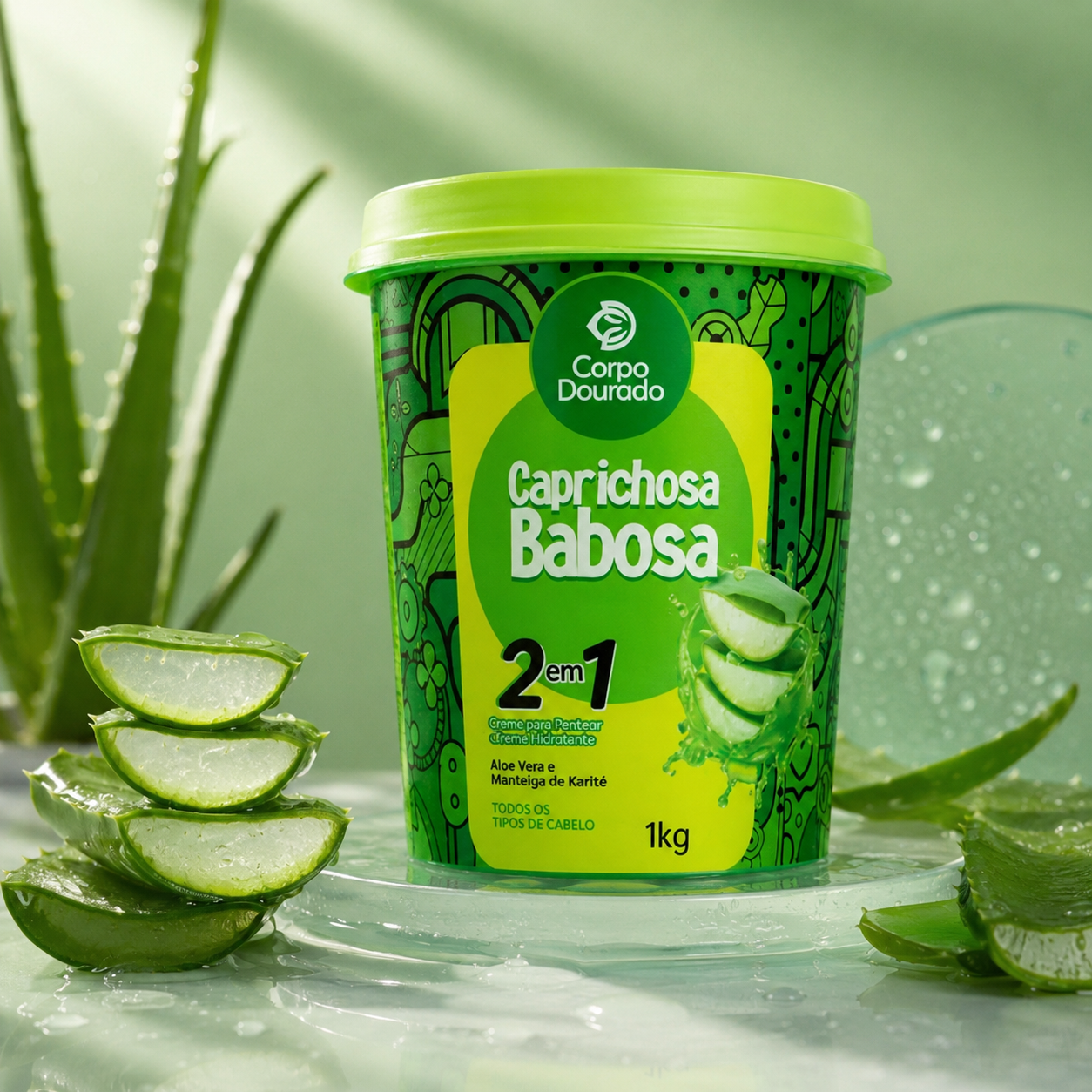 Crema Capilar Caprichosa Babosa 2 en 1 - Corpo Dourado (1kg) 🌿