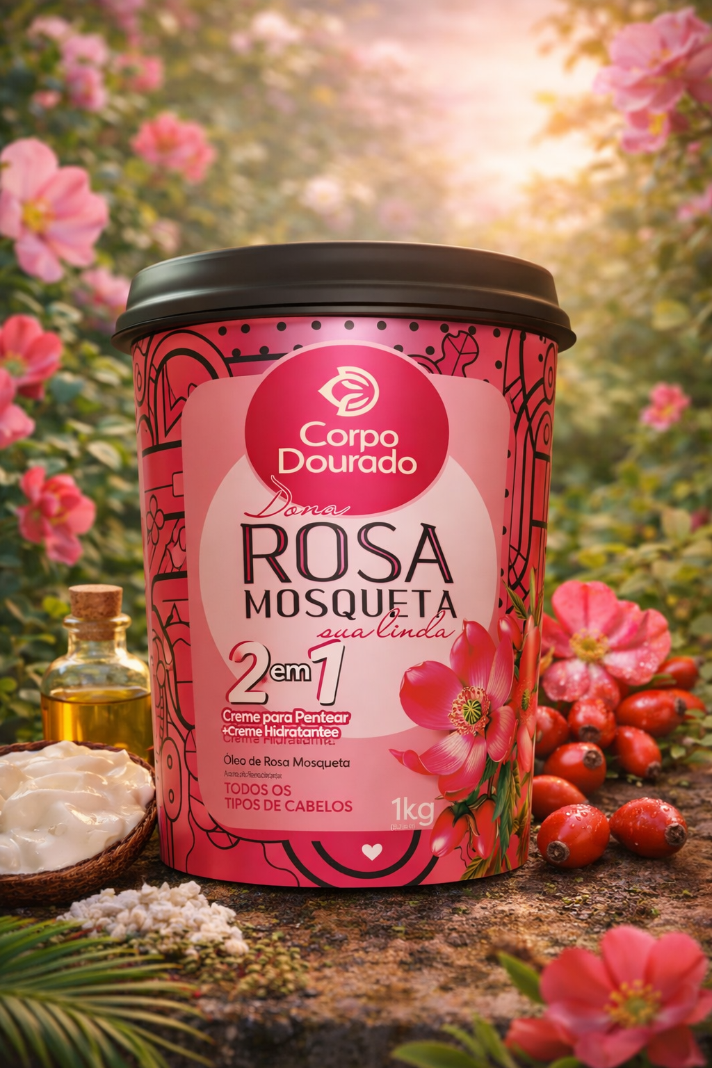 🌹 Crema Capilar Dona Rosa Mosqueta 2 en 1 - Corpo Dourado (1kg) ✨