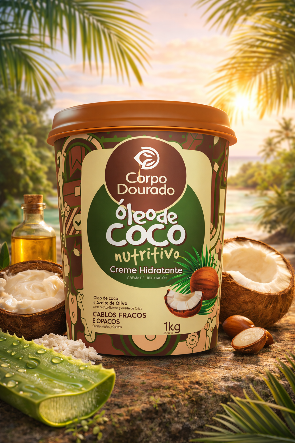 🥥 Crema Capilar Óleo de Coco Nutritivo - Corpo Dourado (1kg) ✨🌴