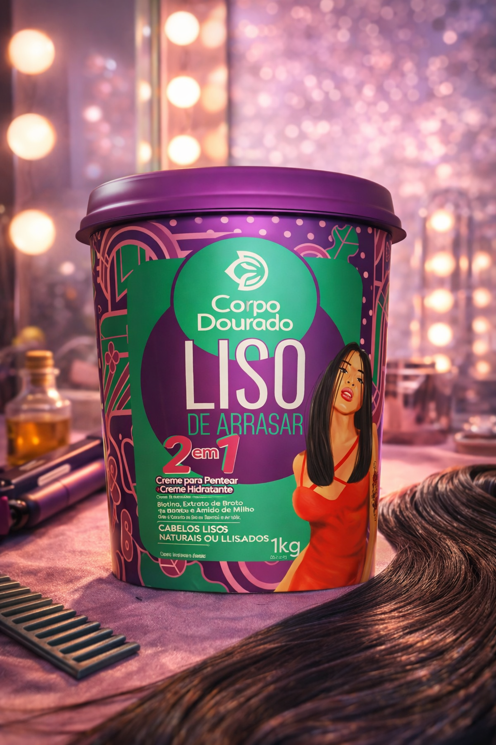 ✨ Crema Capilar Liso de Arrasar 2 en 1 - Corpo Dourado (1kg) 💜📏