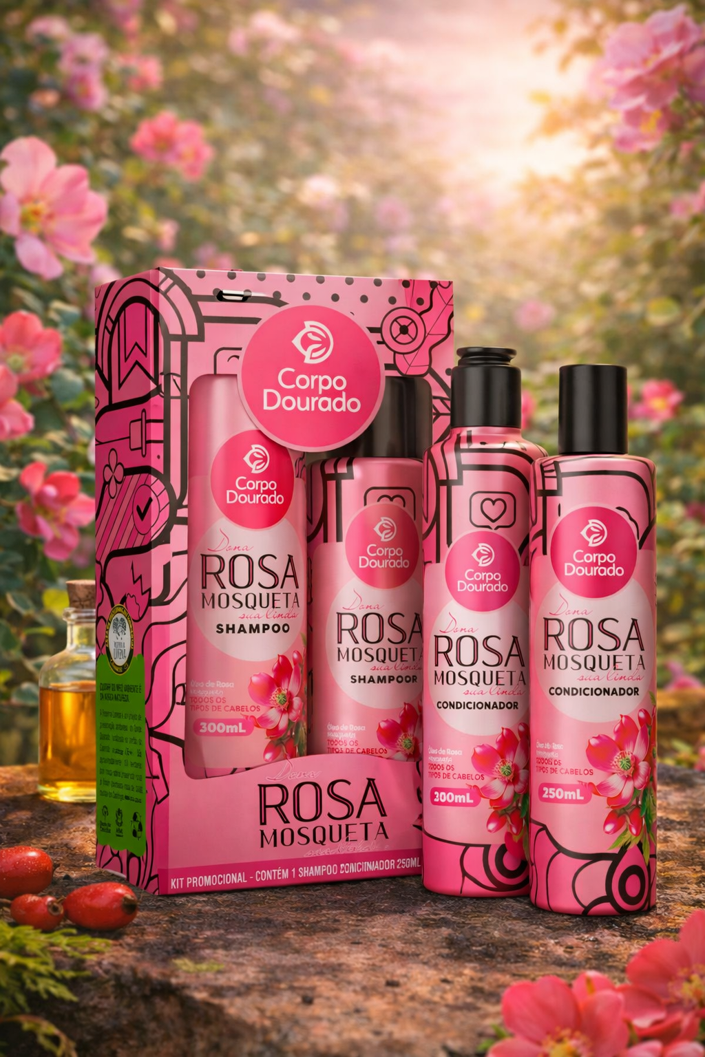 ✨ Kit Shampoo + Acondicionador Dona Rosa Mosqueta - Corpo Dourado 🌹🚿