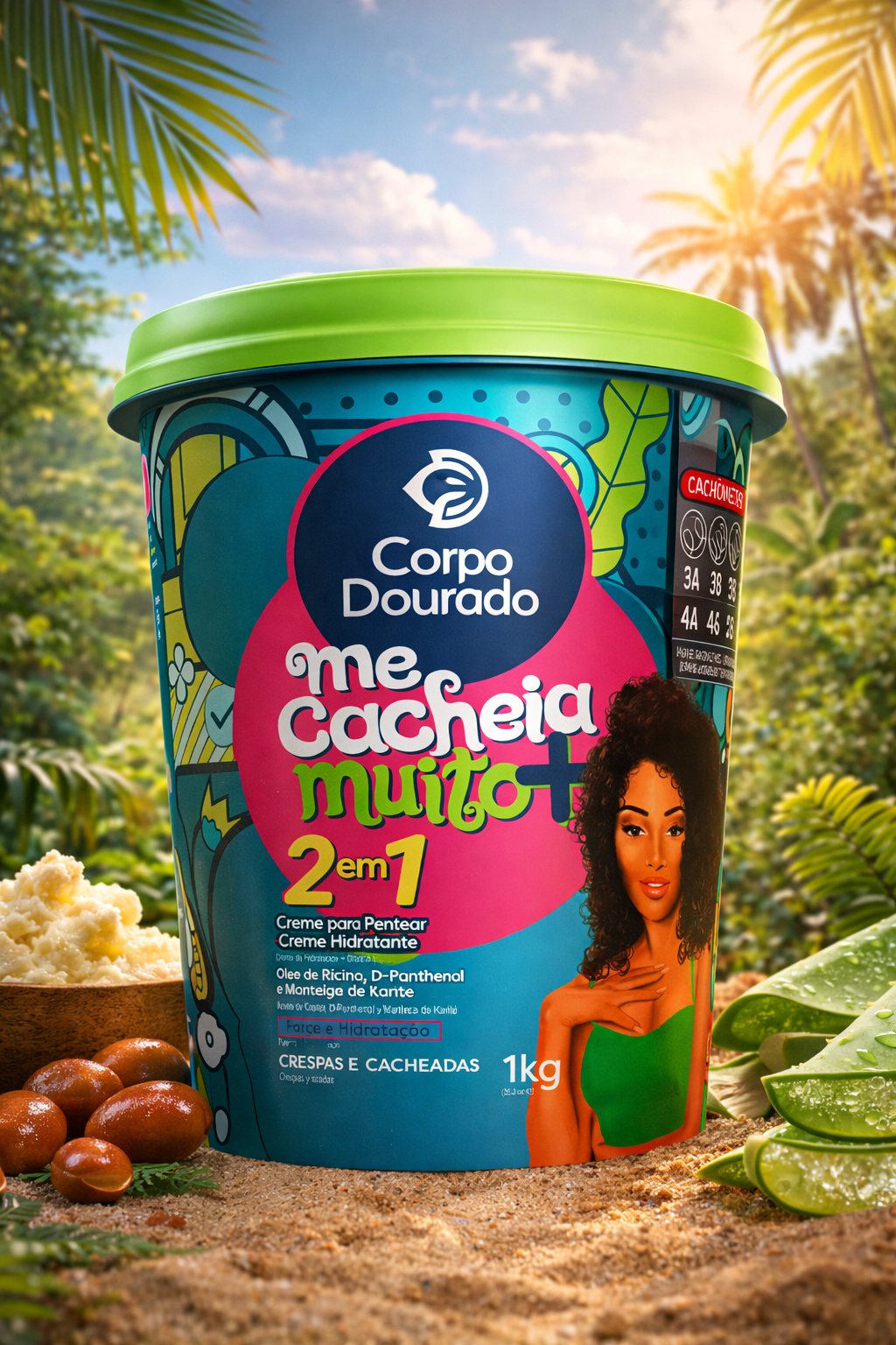 Me Cacheia Muito+ 2 en 1 (1 kg) – Crema para Peinar + Crema Hidratante para Rizos y Crespos