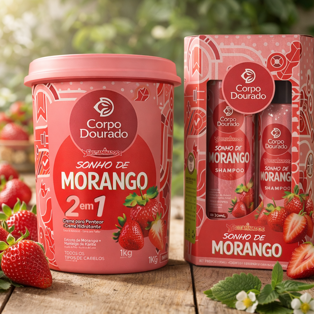 DÚO ESENCIAL SONHO DE MORANGO (Kit Shampoo + Acondicionador + Crema Capilar 2 en 1)