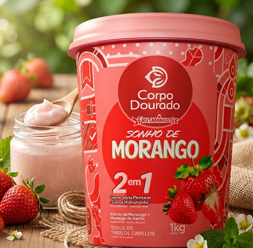 🍓 Crema Capilar Sonho de Morango 2 en 1 - Corpo Dourado (1kg) ✨